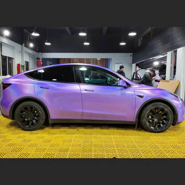 Glossy Laser Light Purple Car Vinyl Wrap - Image 5