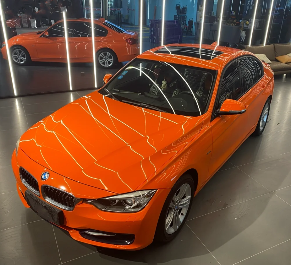Super Gloss Orange Car Vinyl Wrap - Image 5